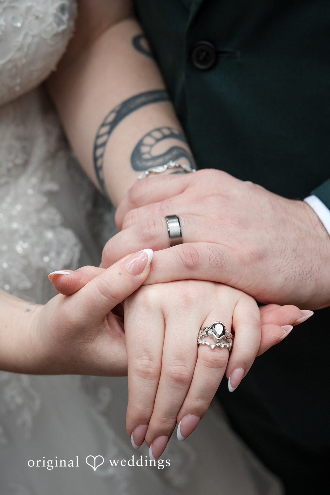A close-up shot of the couple
