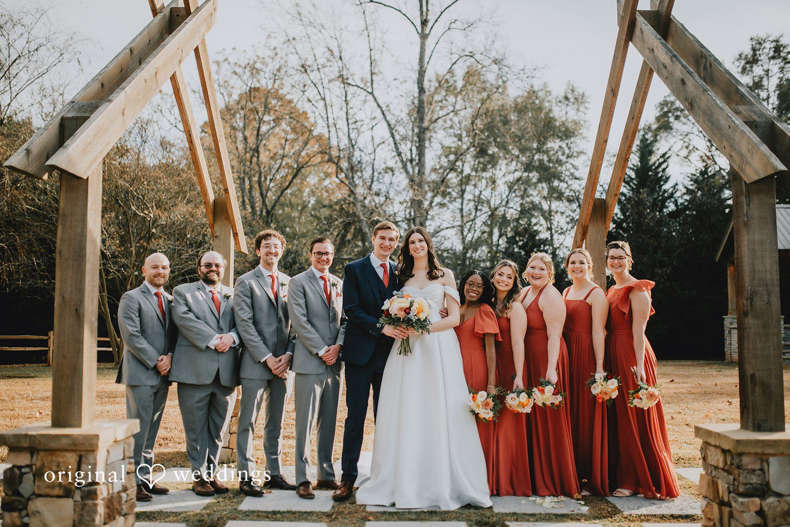 This full wedding party image was captured by an Atlanta Wedding Photographer as an Atlanta Wedding Photographer classic frame.