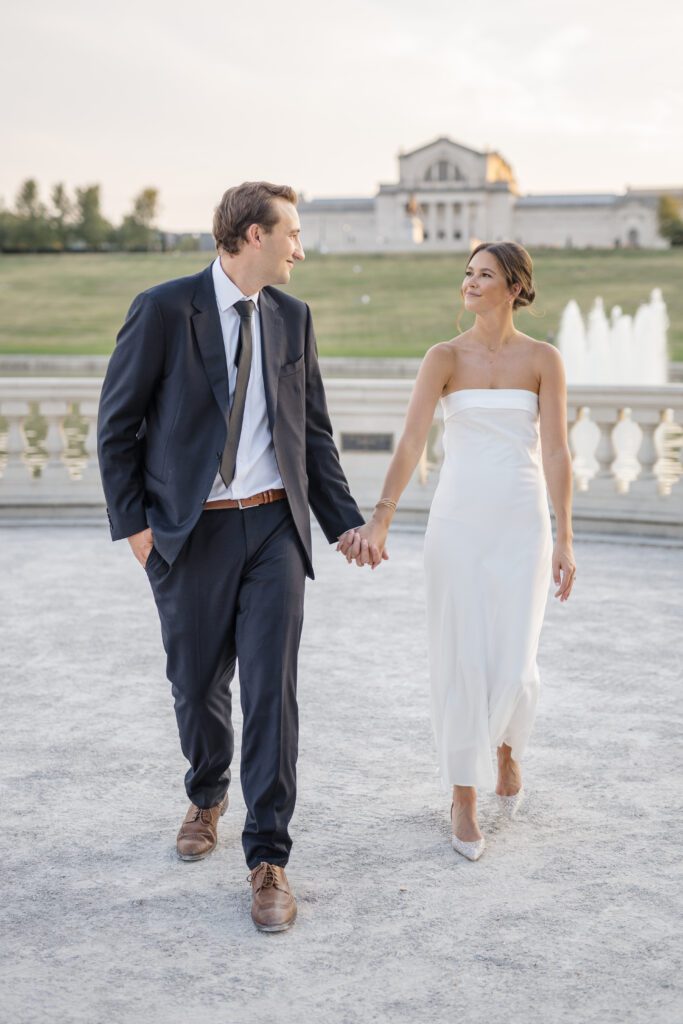Keenan + Megan couple walking portrait captured by st louis wedding photographer