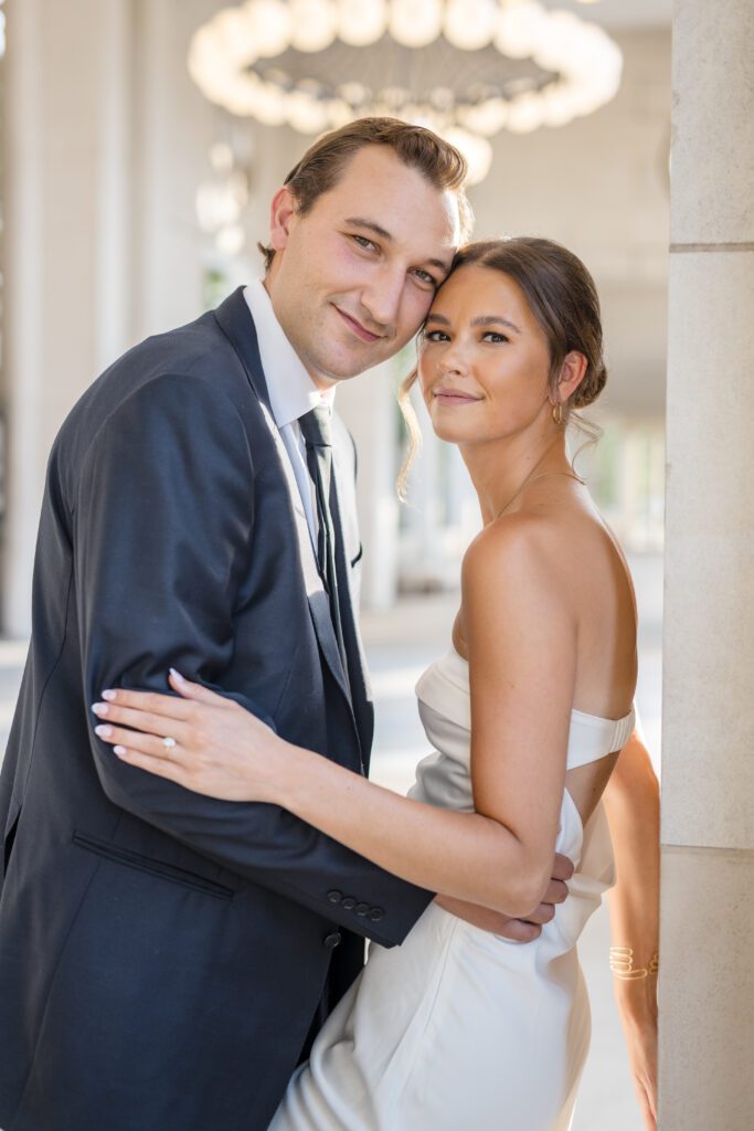 Keenan + Megan bride and groom smiling at beautiful wedding venues st louis