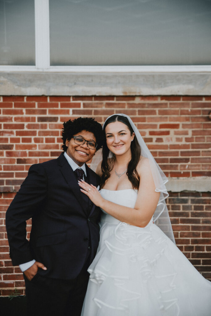 Diana + Kelsey bride and groom portrait at wedding venue st louis botanical garden