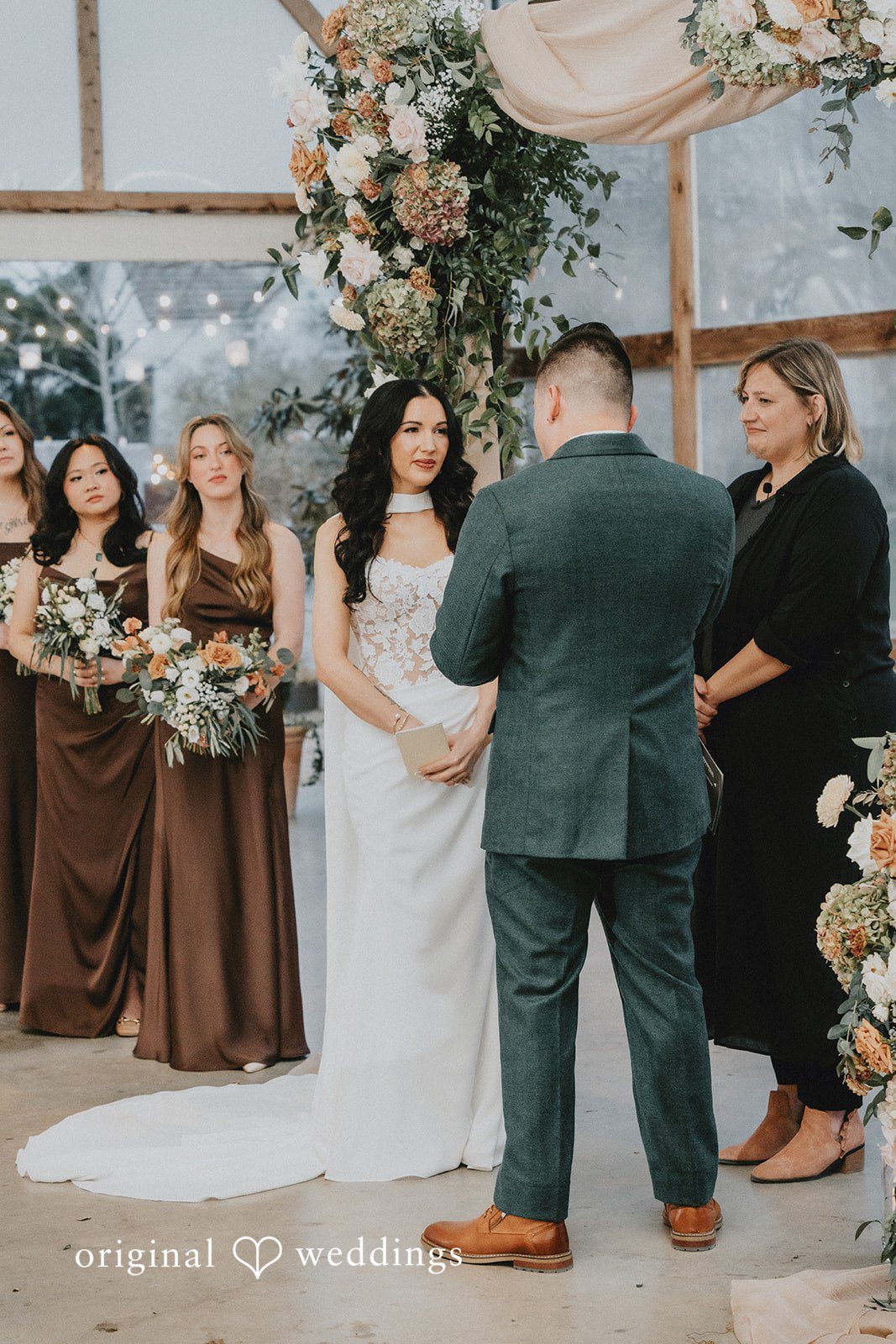 The bride and groom exchanges marital vows
