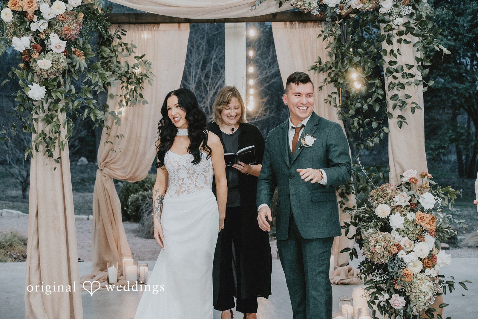 A joyful moment for the couple at their wedding ceremony