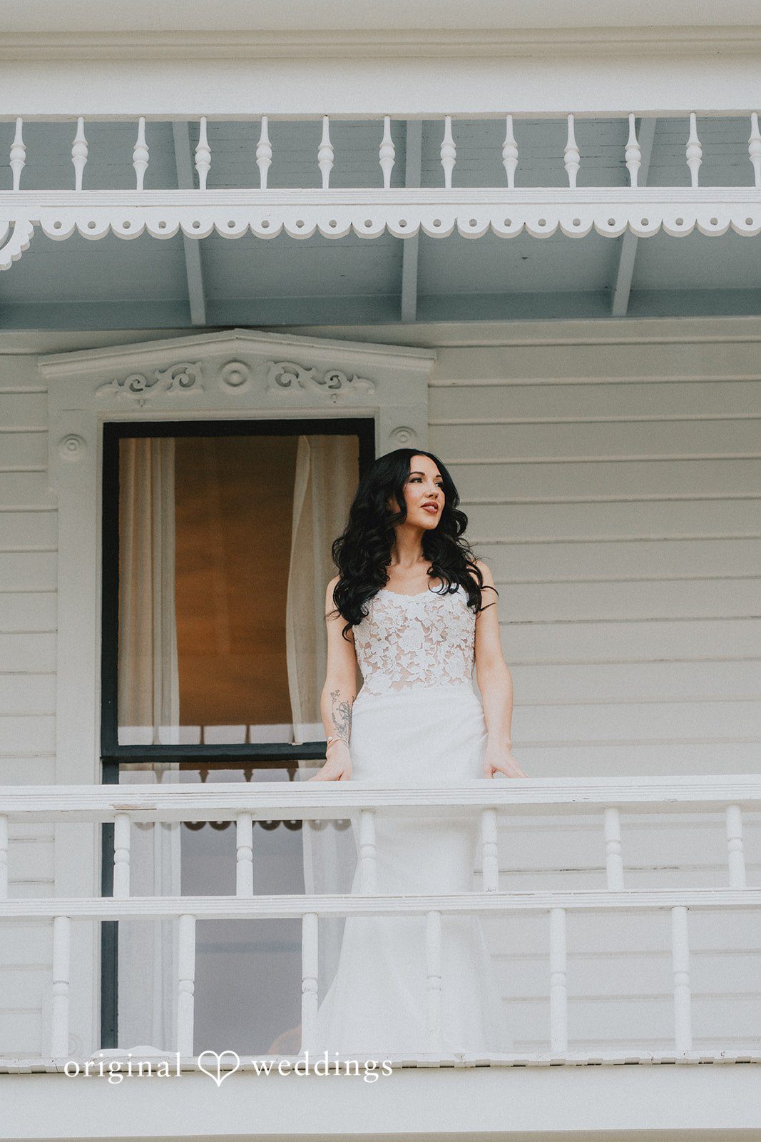 A beautiful portrait of the bride by the gallery