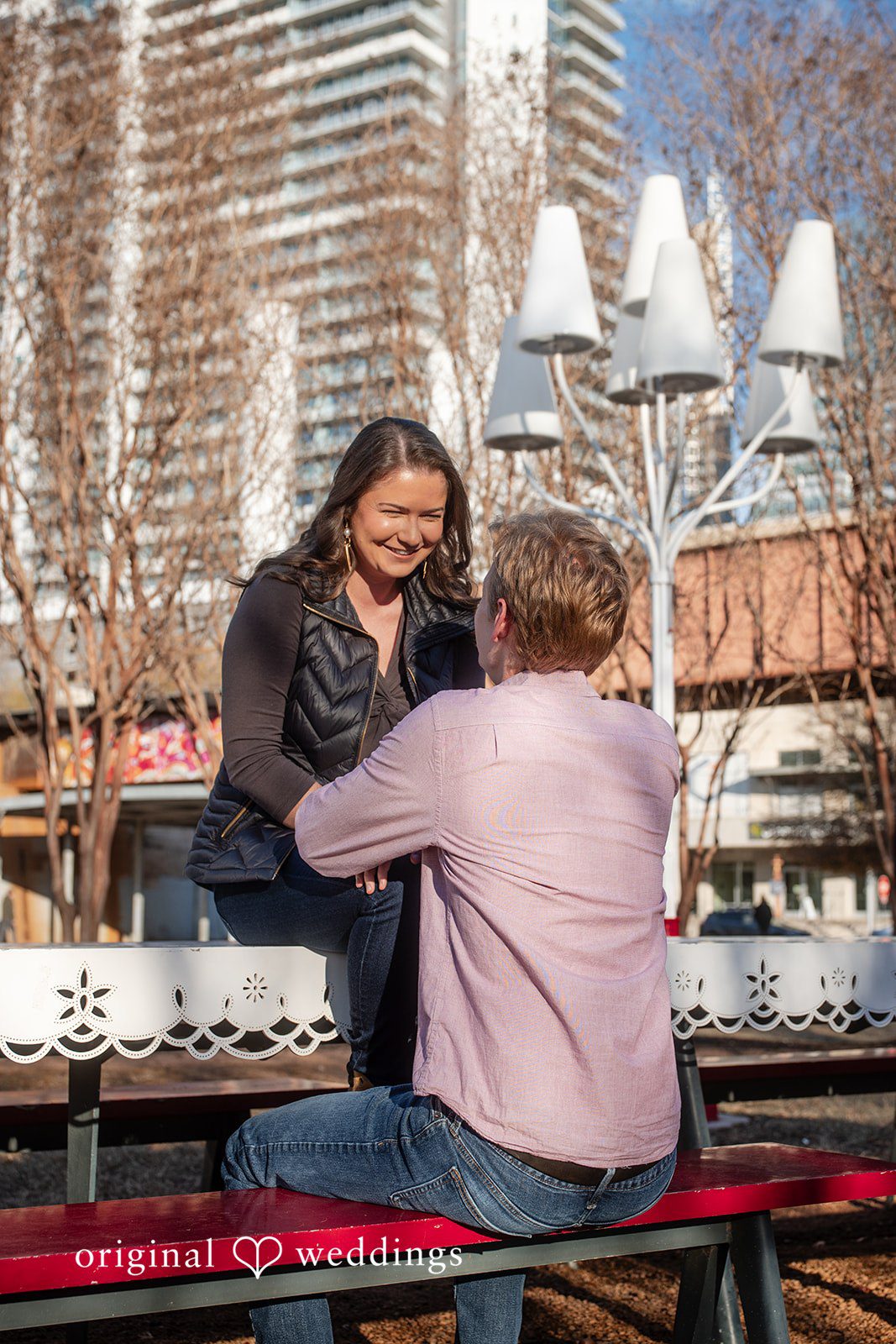 A beautiful portrait of the couple in the outdoor area of Butler Metro Park