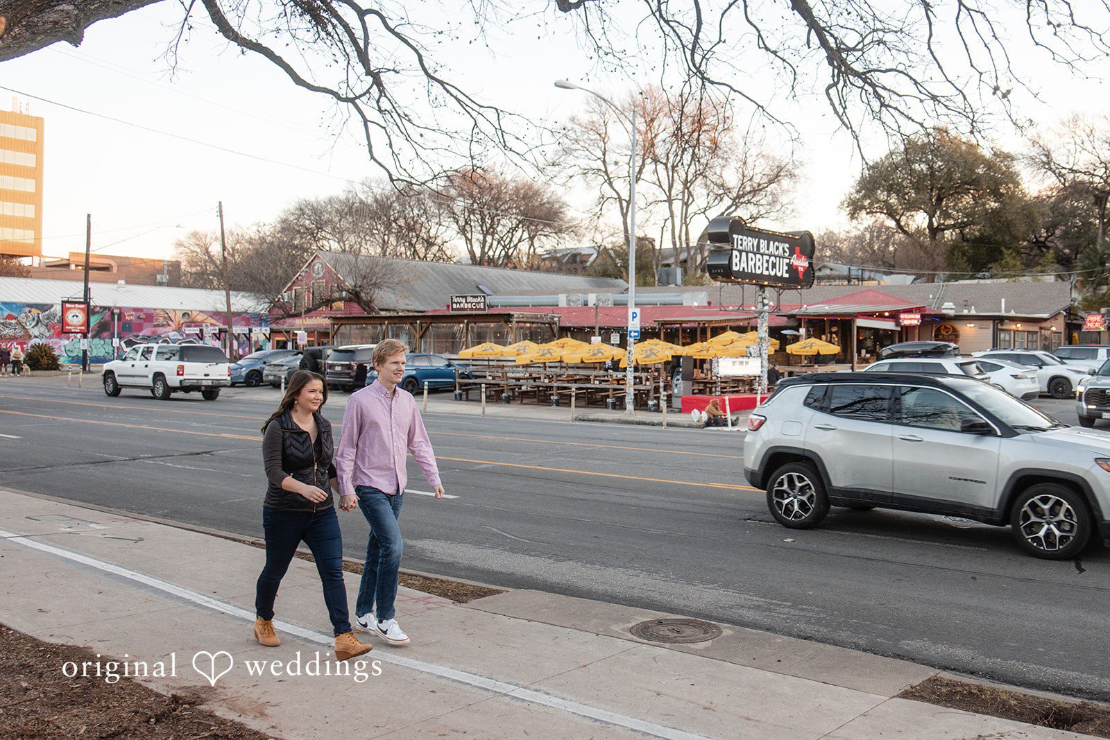 The couple taking a walk
