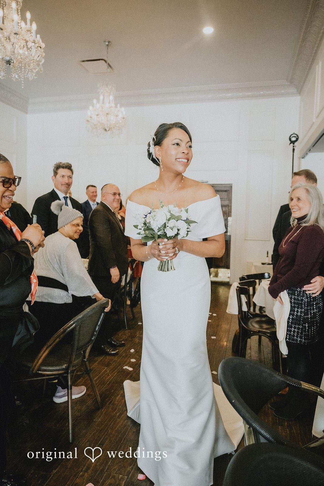 Bride walking in for ceremony at Cedar Knoll