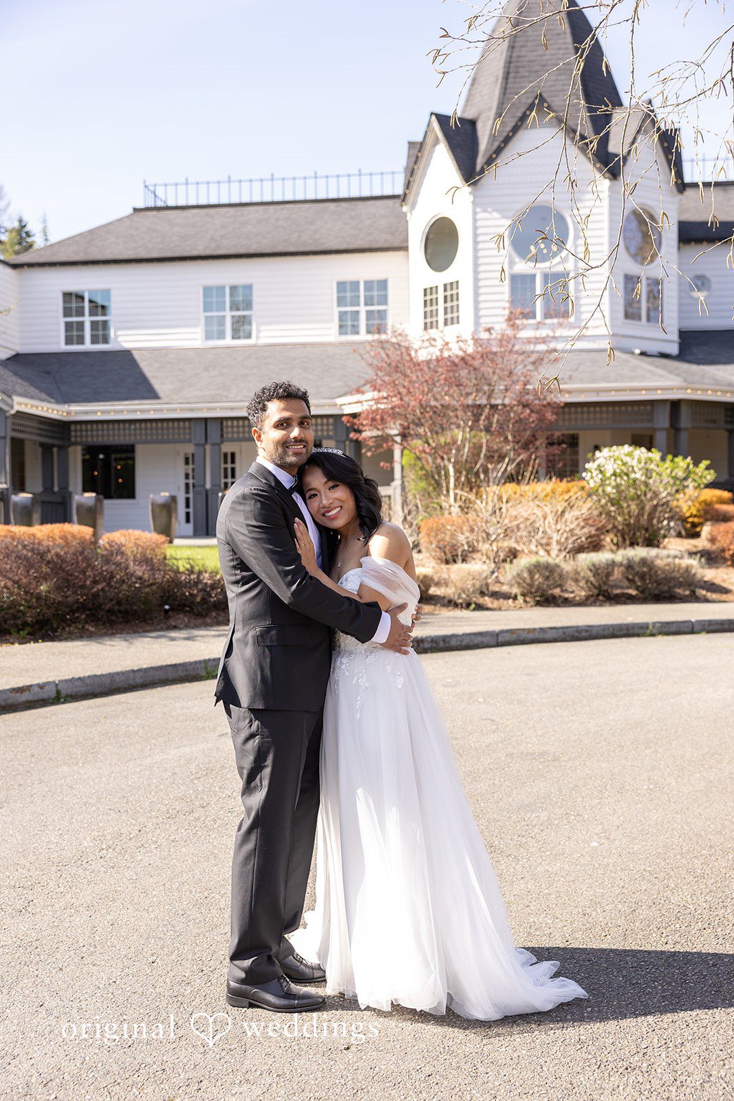 A beautiful portrait of the couple in the Columbia Collective outdoor area