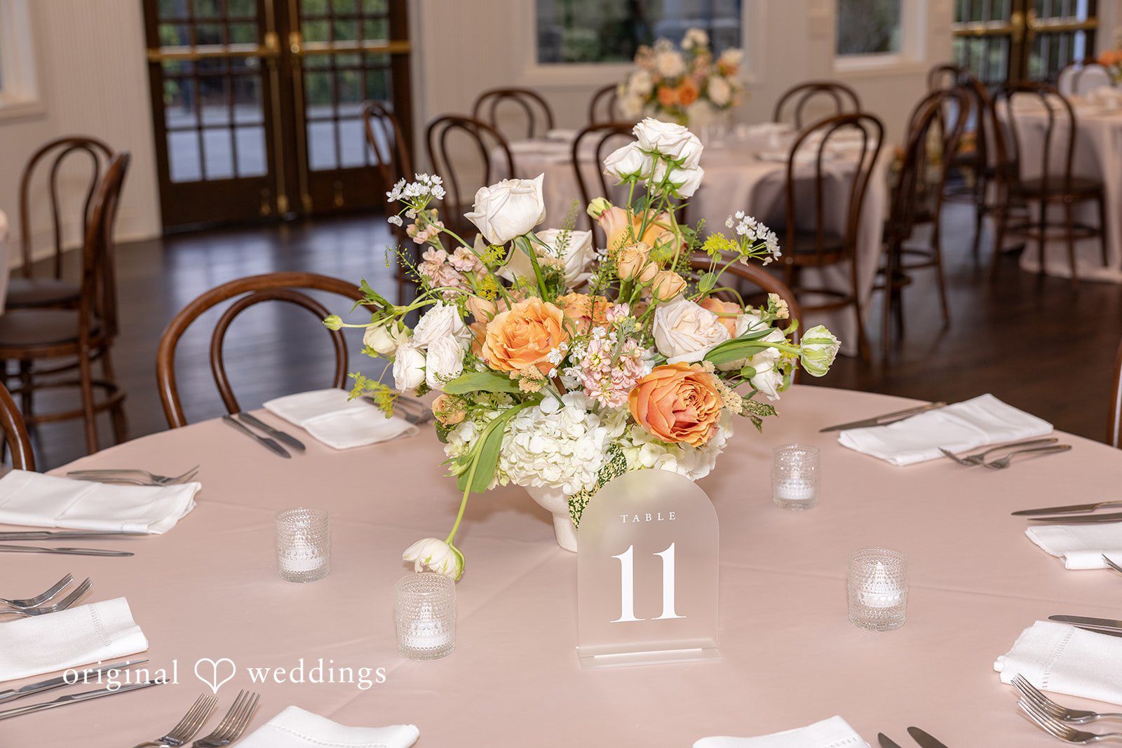 Table decorated with lush floral