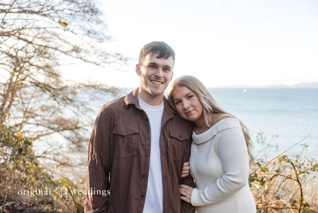 Engagement photography services by original weddings capturing lovely moments of couple at Discovery Park