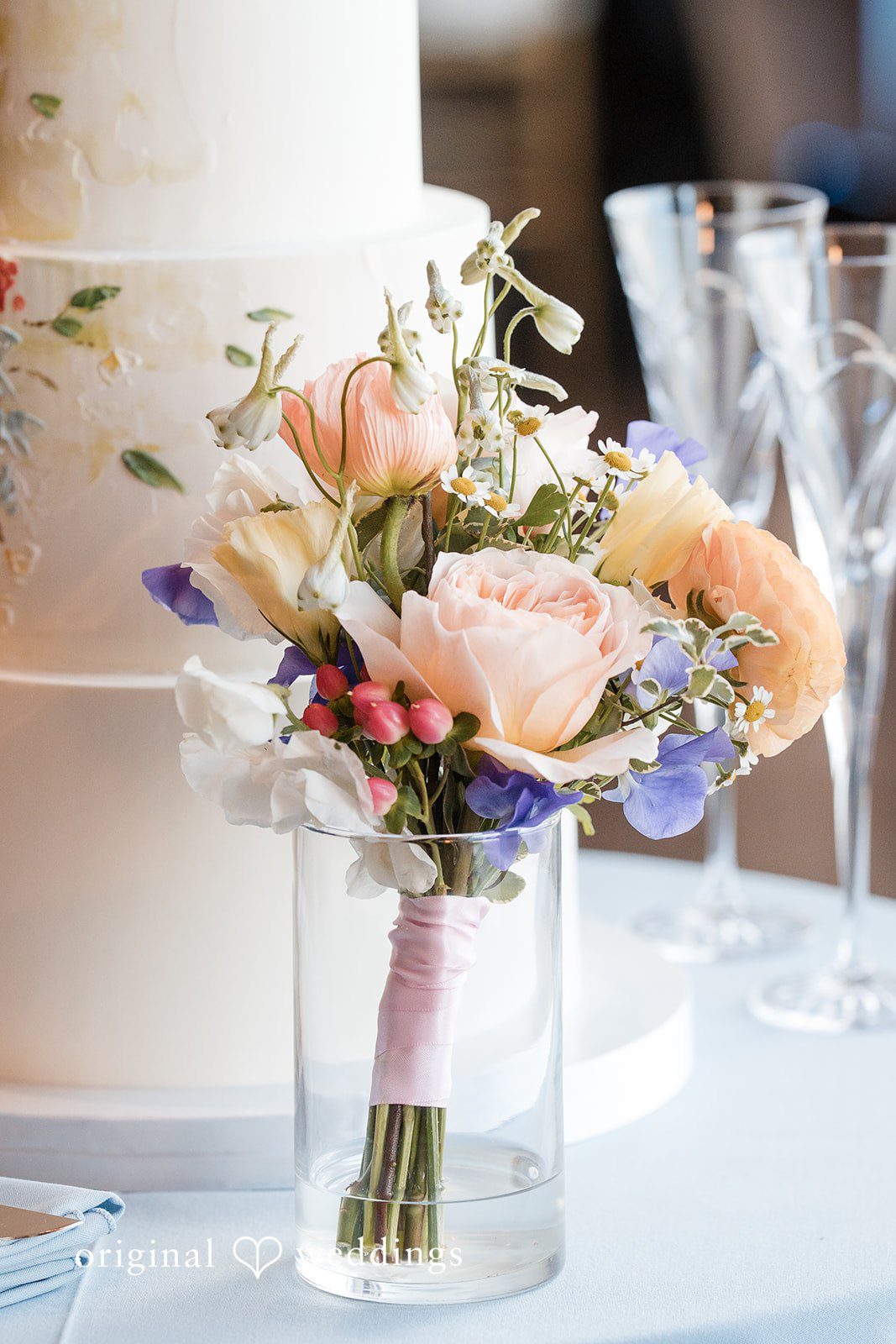 Kelsey + Jensen Close-up of flowers placed in a jar for wedding decor at Edmonds Waterfront Center