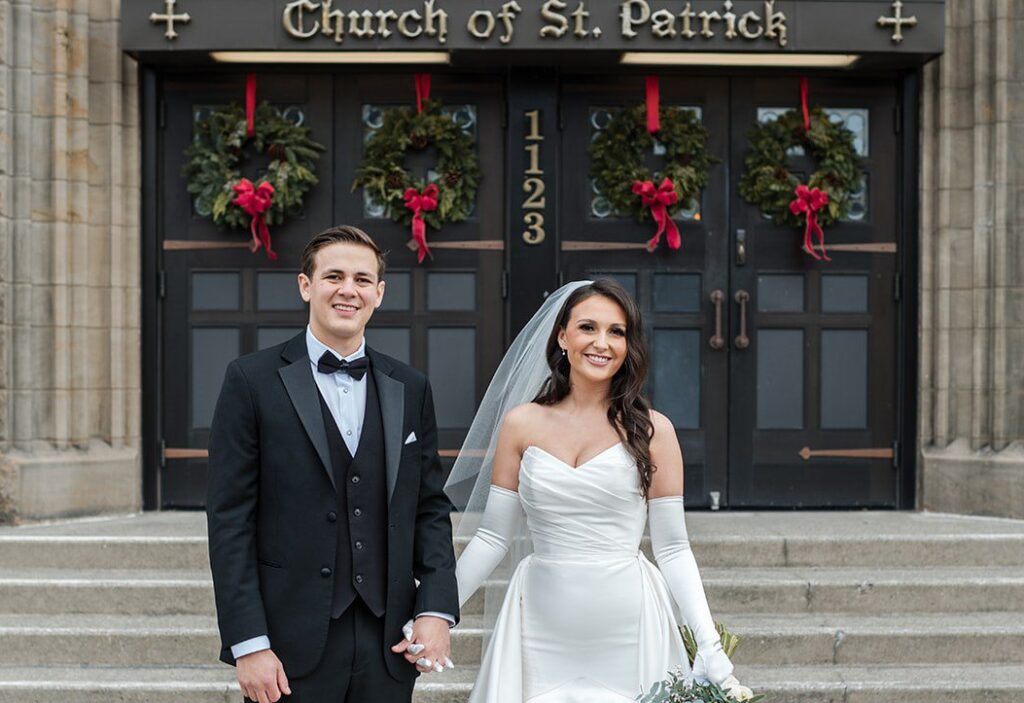Romantic newlyweds walking hand in hand at Foss Waterway Seaport photographed by Seattle wedding photographer from Original Weddings