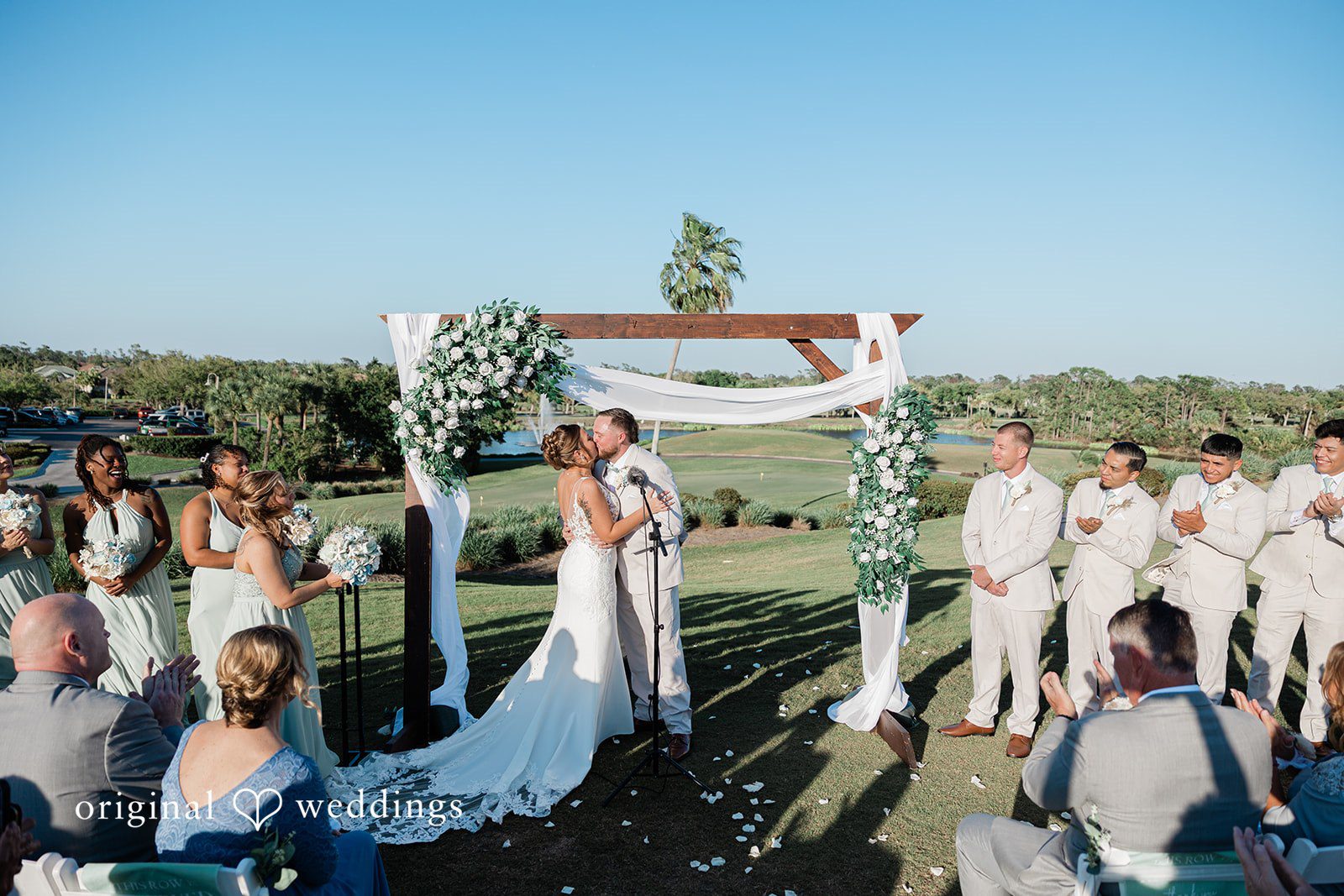 Romantic kiss moment during ceremony
