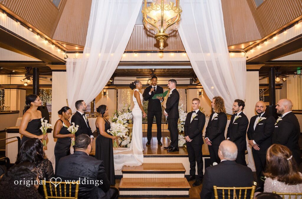Patrick + Barbara Jean Bride and groom standing together during their wedding ceremony, captured by Seattle wedding photography.