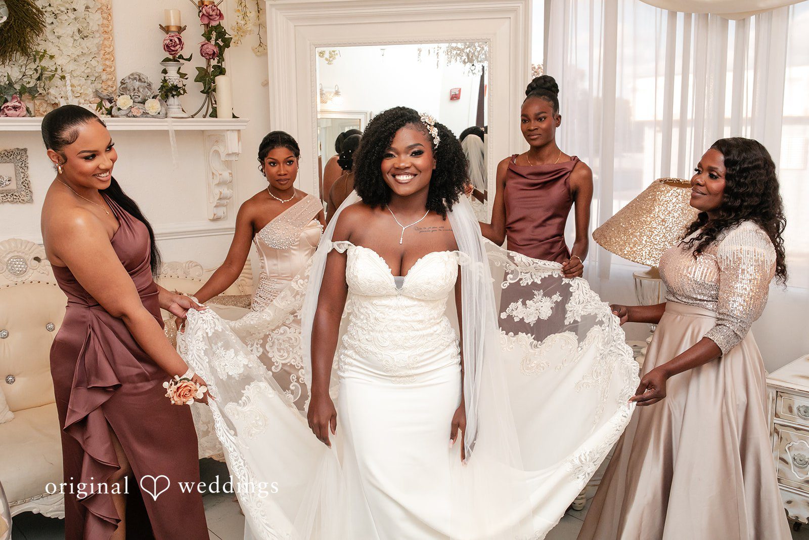 Whitchyna + Kevin Bride sharing happy moment with bridesmaids