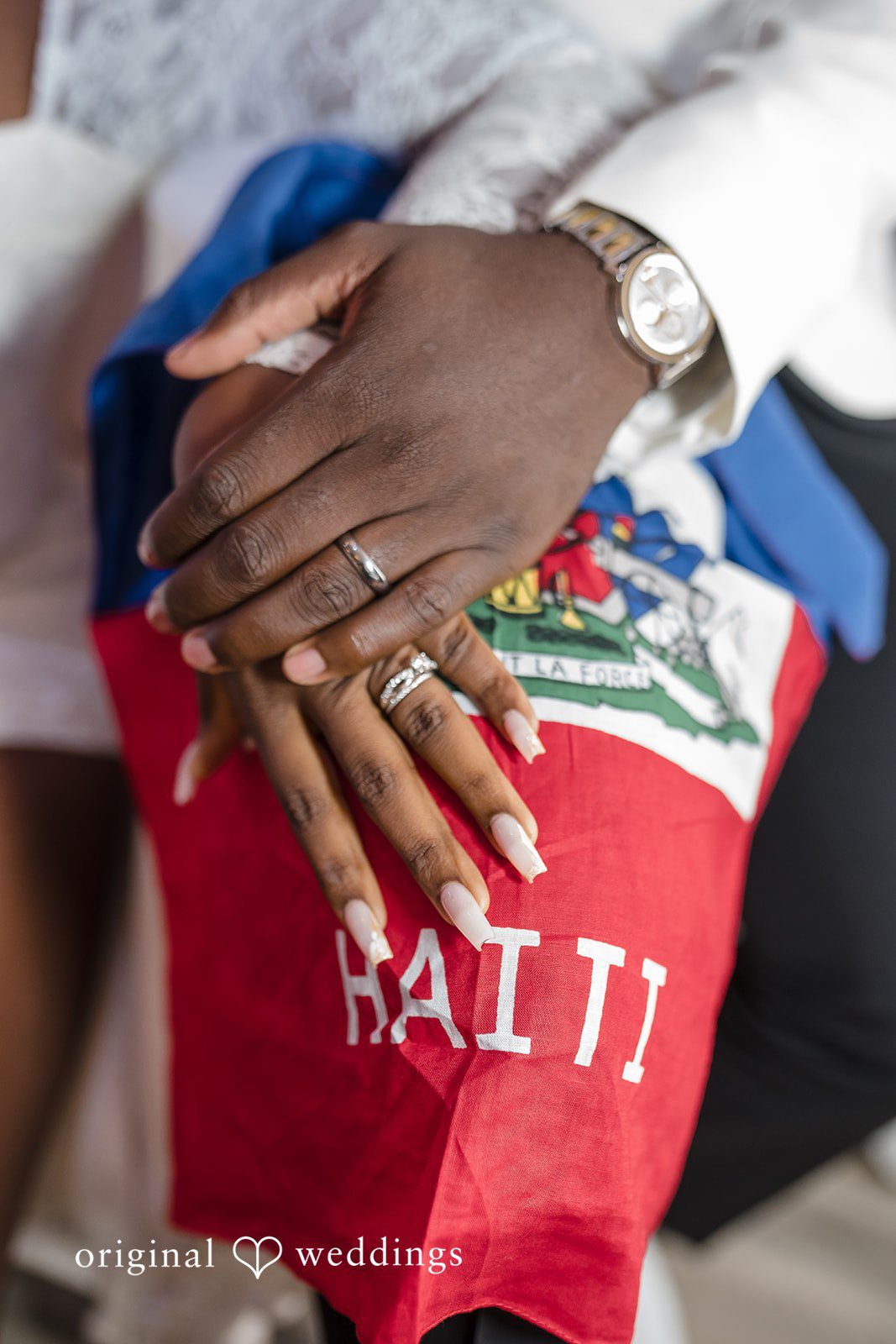 Whitchyna + Kevin Beautiful wedding portrait with Haiti flag and ring detail