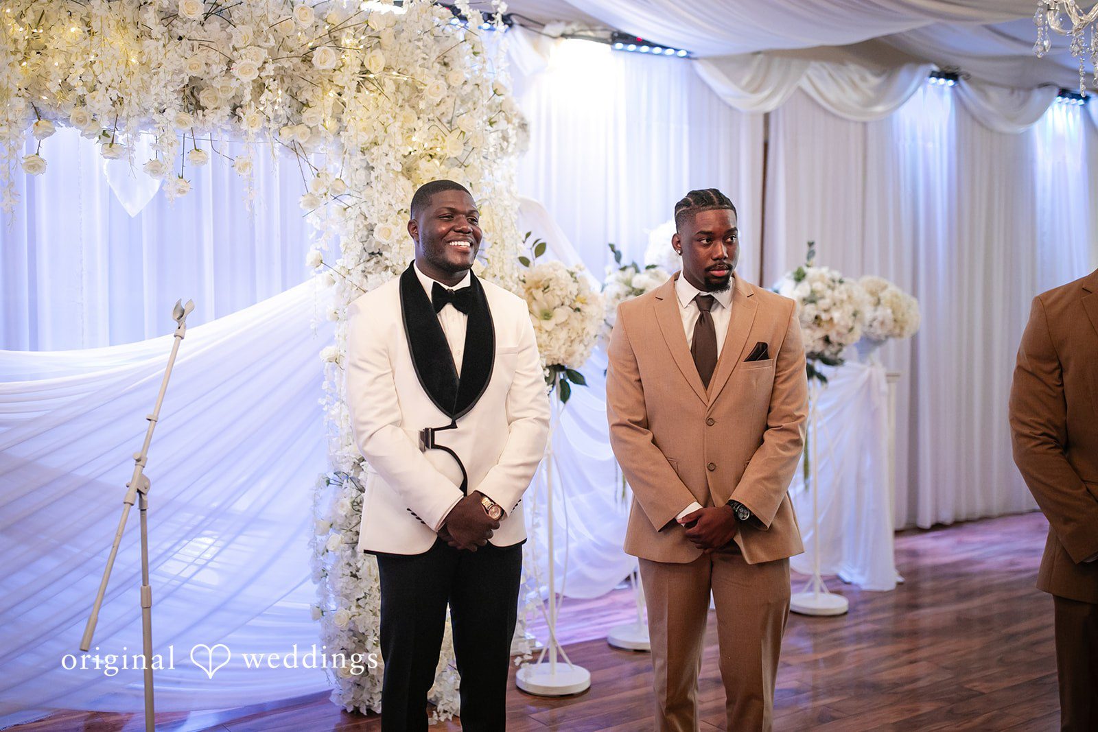 Whitchyna + Kevin Groom waiting with friend for the bride before ceremony