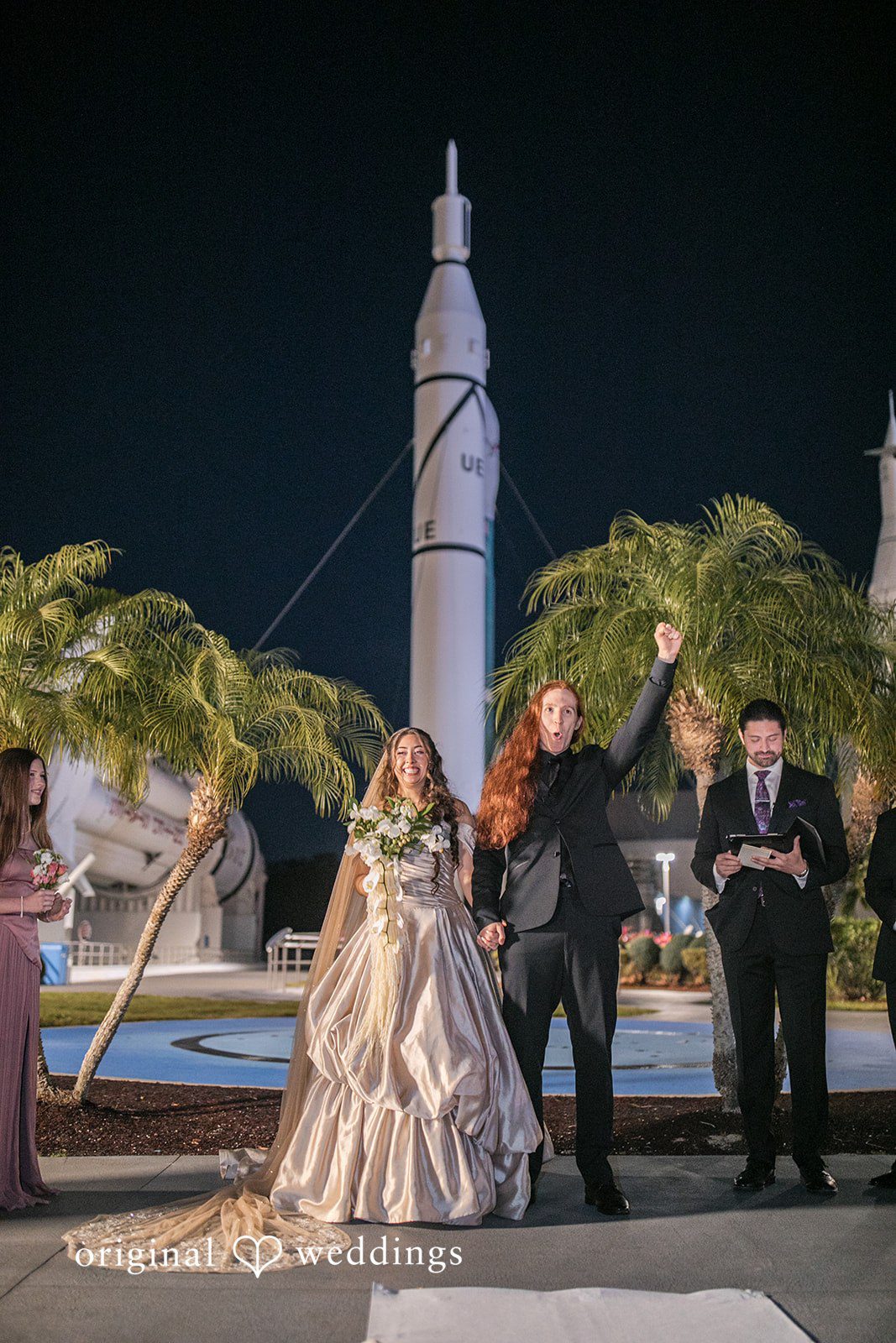 Bride and groom celebrating moment after ceremony
