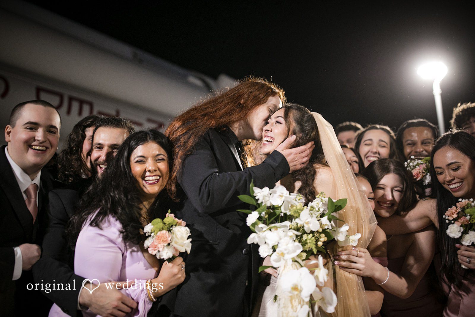 Beautiful wedding kiss moment