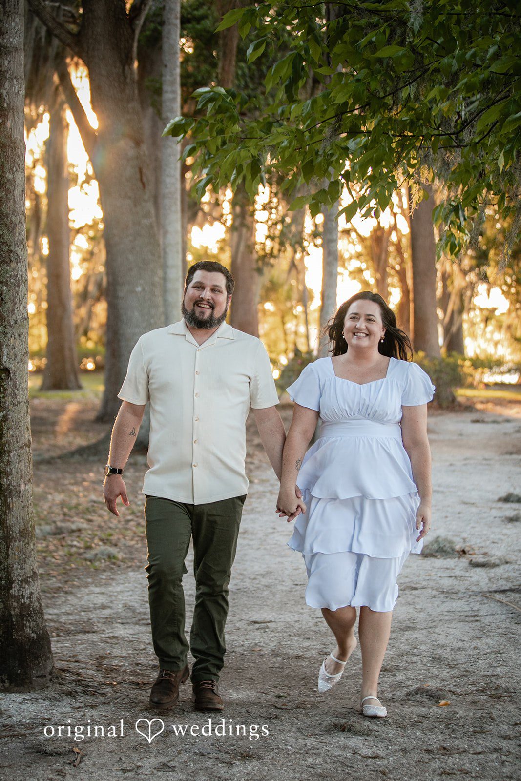 The couple excitedly takes a walk