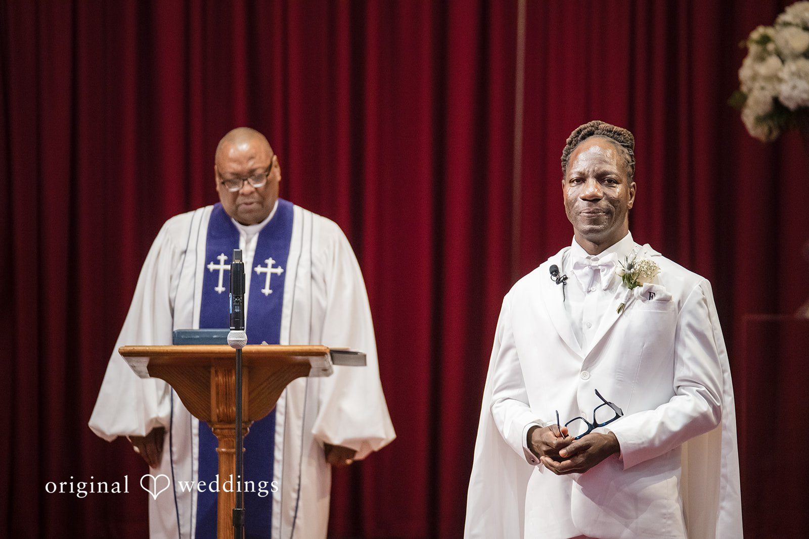 Kimberly + Phillip The groom in anticipation of the bride at the Memorial Chapel wedding ceremony