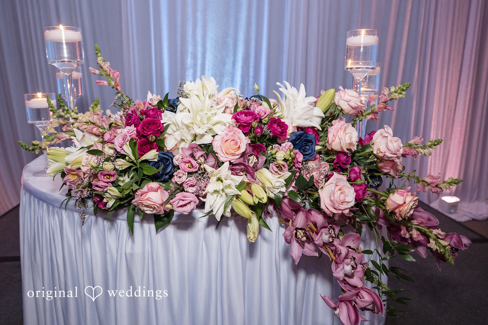 Kimberly + Phillip A table decorated with Lush florals at the wedding reception