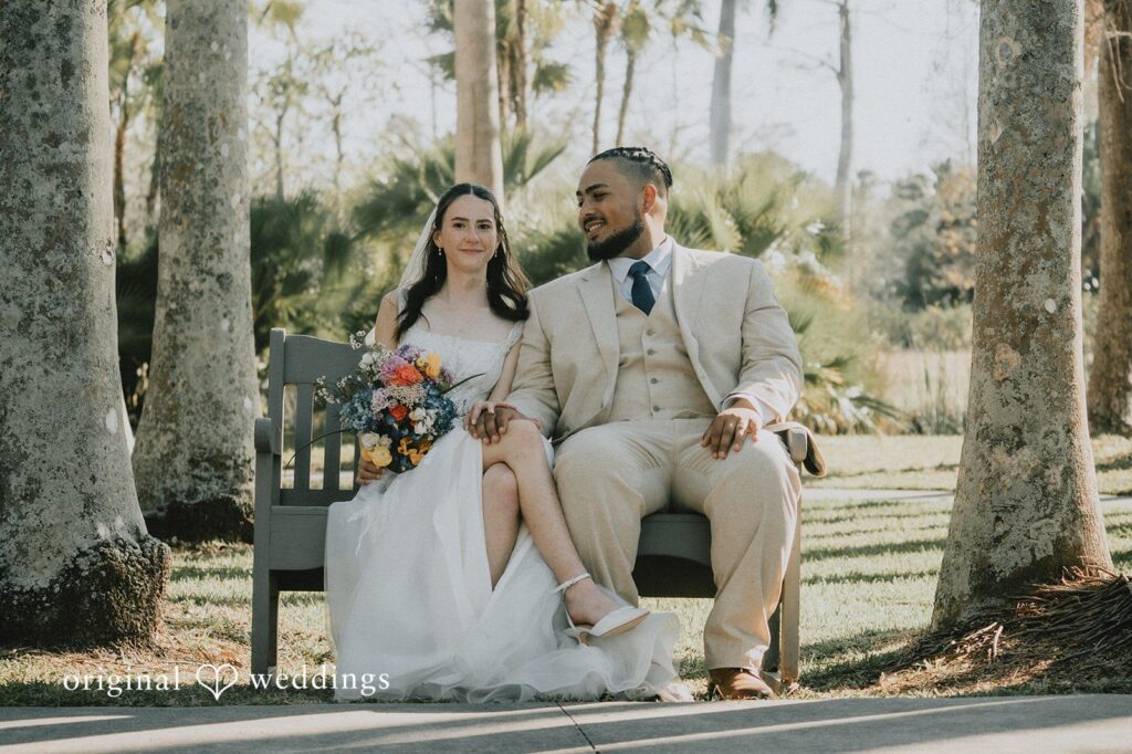 Our Tampa wedding photographers at Original Weddings captured a beautiful portrait of the couple at the Palma Sola Botanical Park outdoor space
