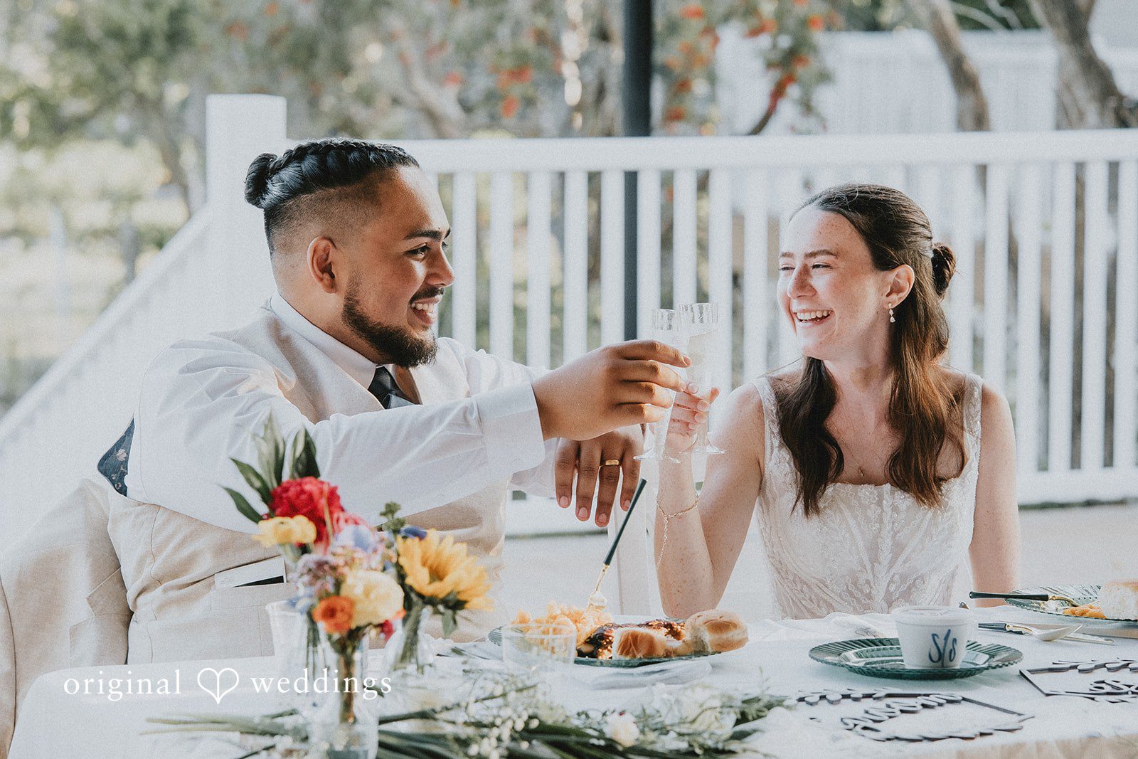 The couple shares a toast