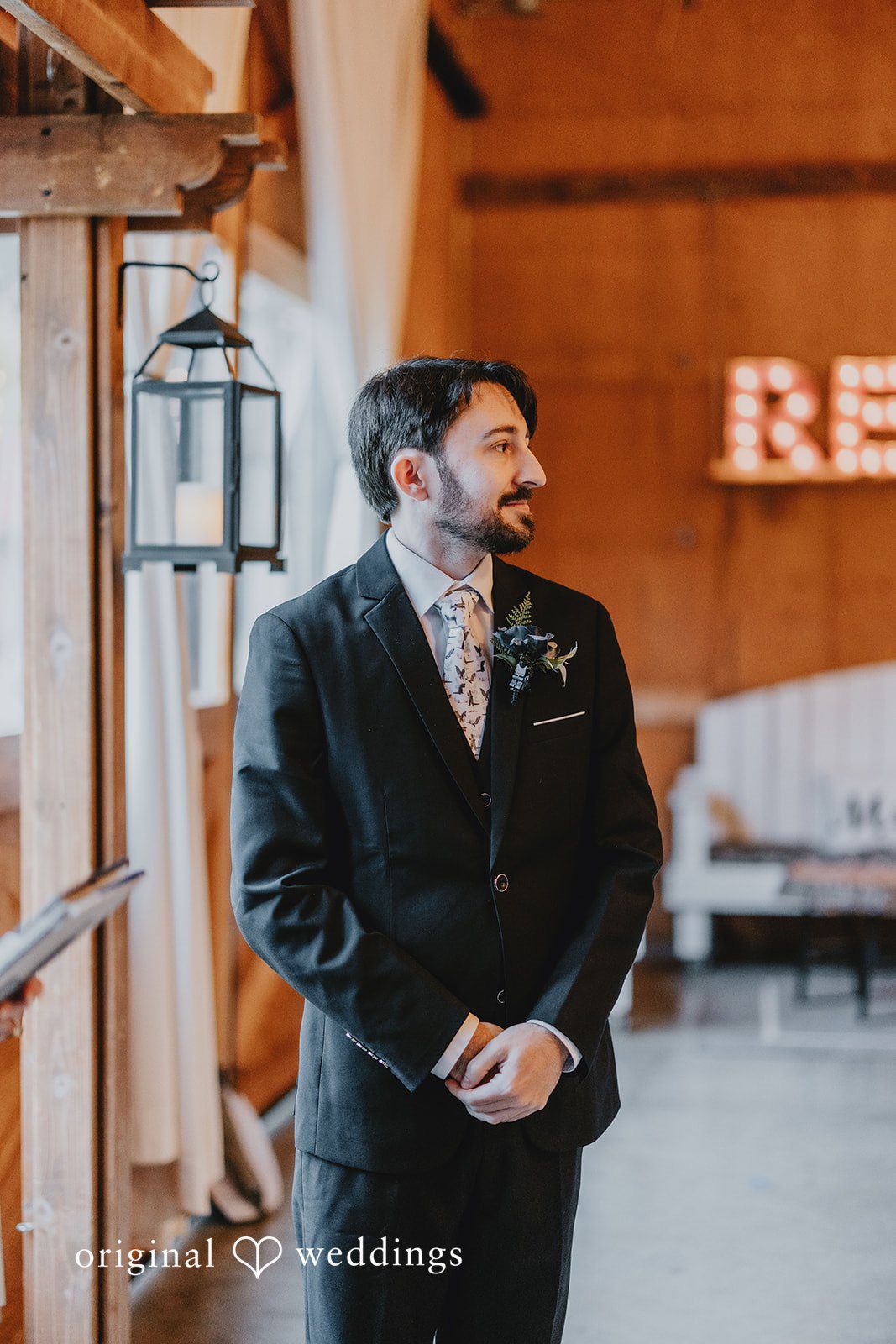 A formal portrait inside a wooden venue reflects the natural and candid style of Seattle Wedding Photography.