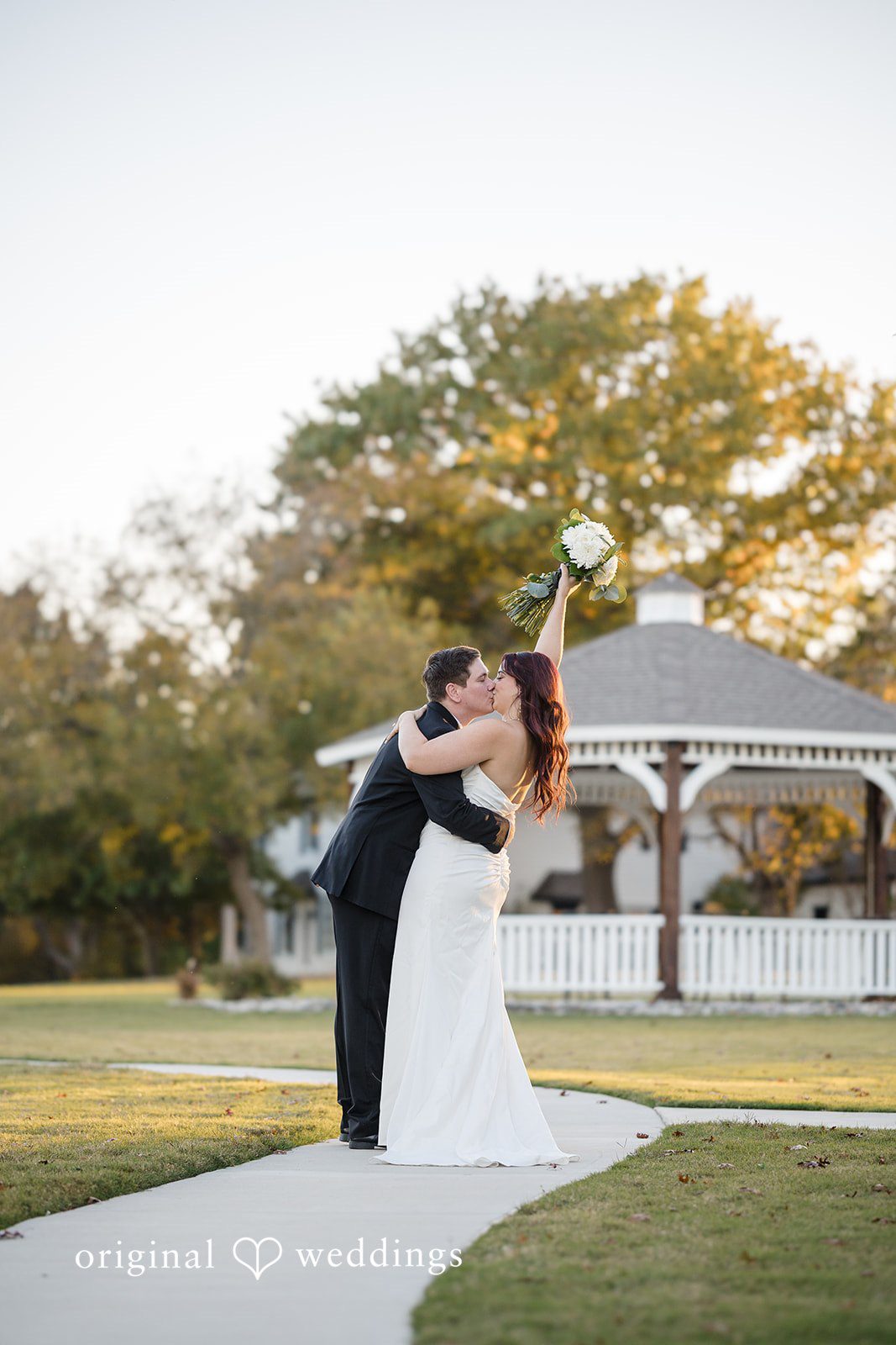 A romantic portrait of the couple at the River Road wedding venue