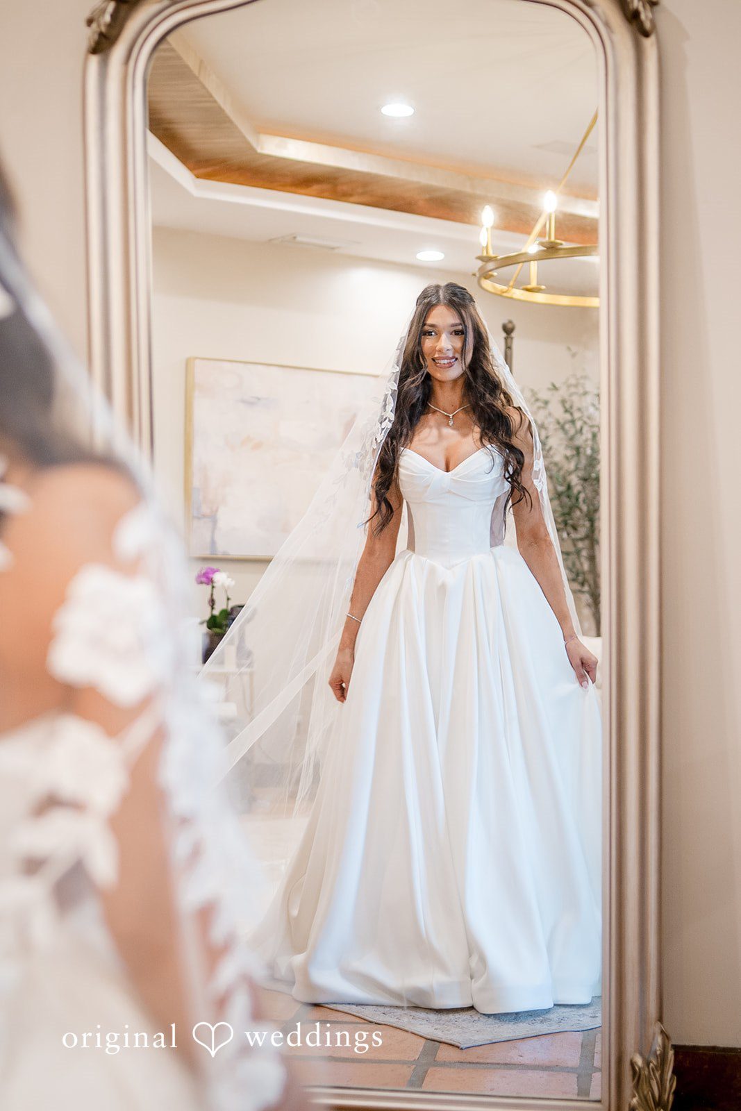 Bride walking indoors in wedding dress, captured in Miami Wedding Photography style