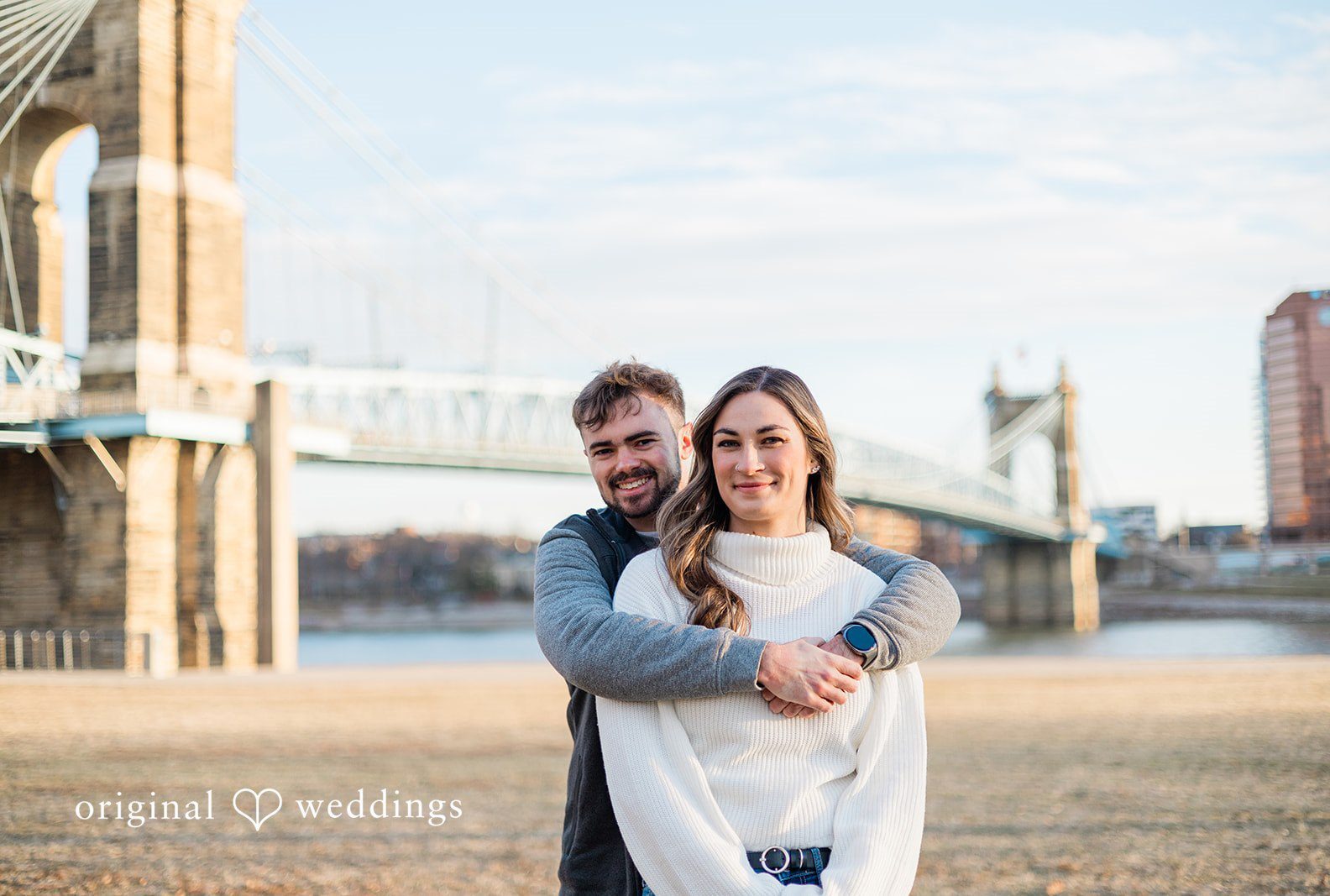 Engagement photography services from original weddings capturing beautiful picture of couple at Smale Riverfront Park