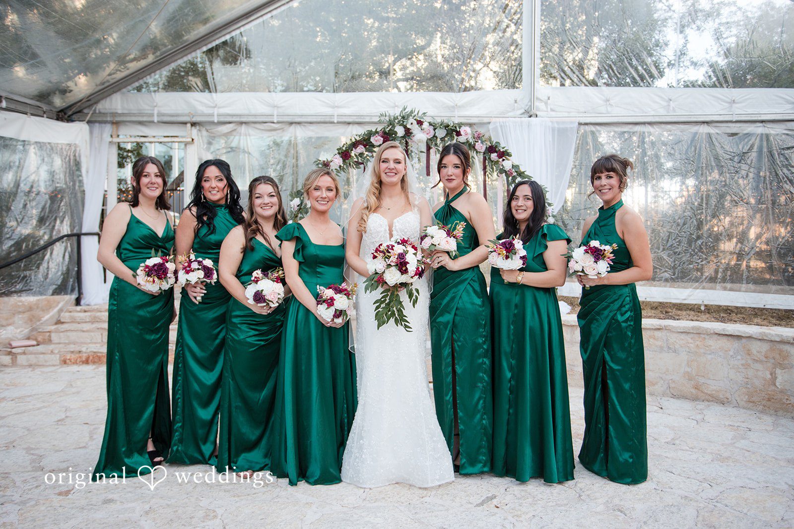 A stunning portrait of the bride and her bridesmaids