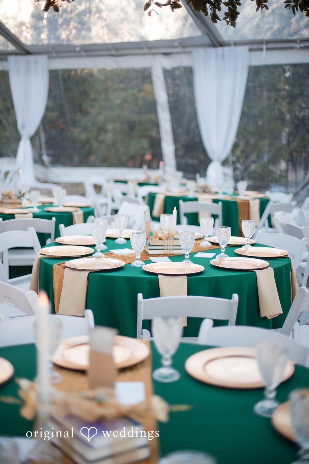Decorated wedding tables at the wedding reception