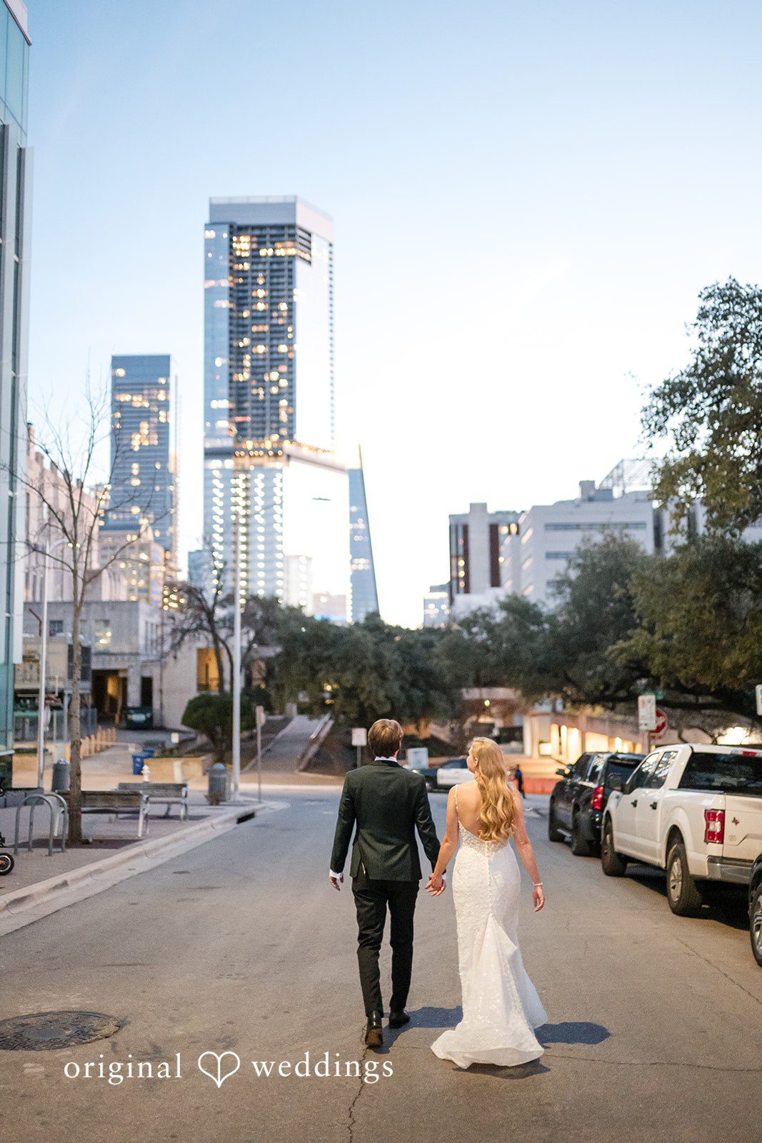 A portrait of the couple taking a walk