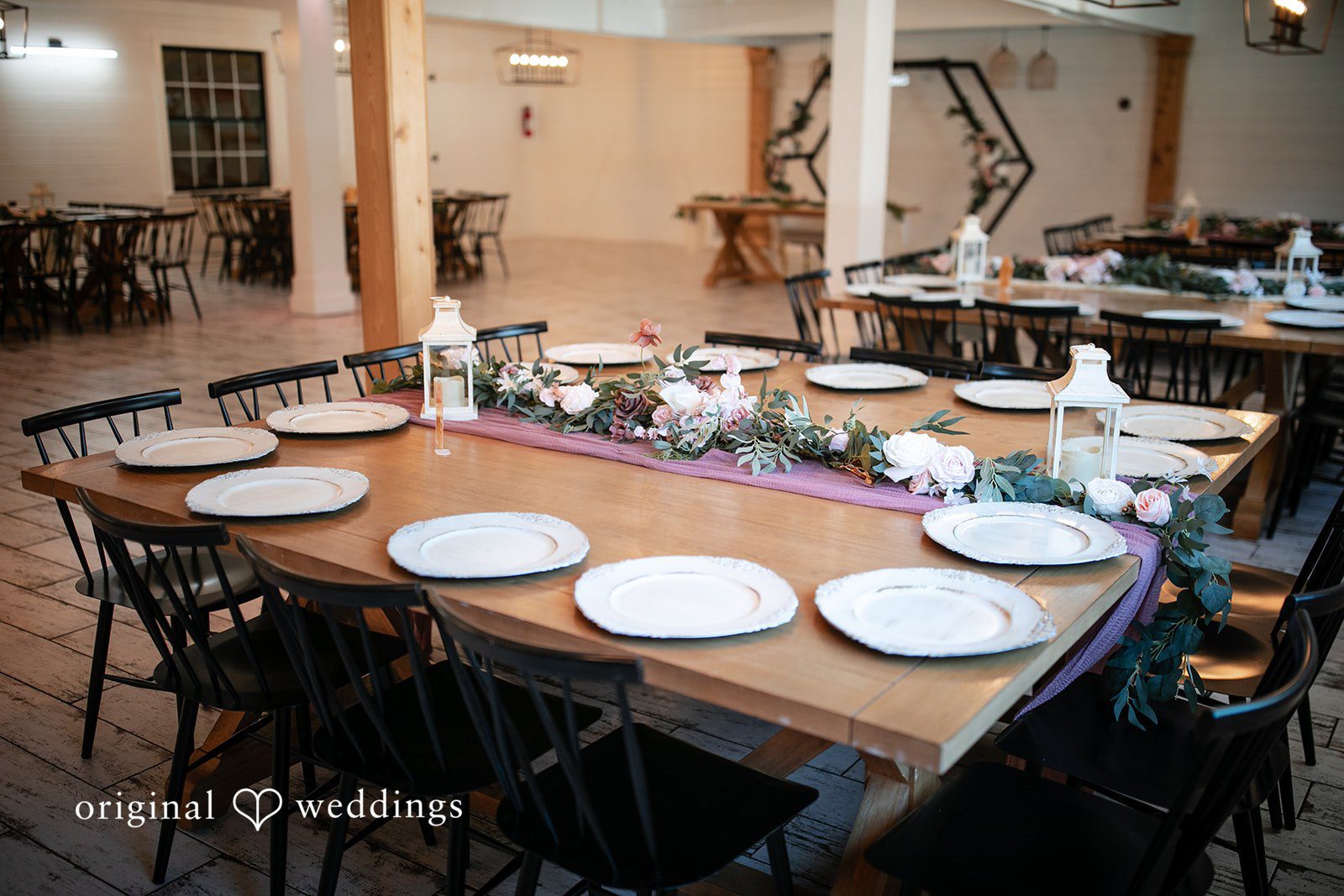 Decorated tables in the reception hall