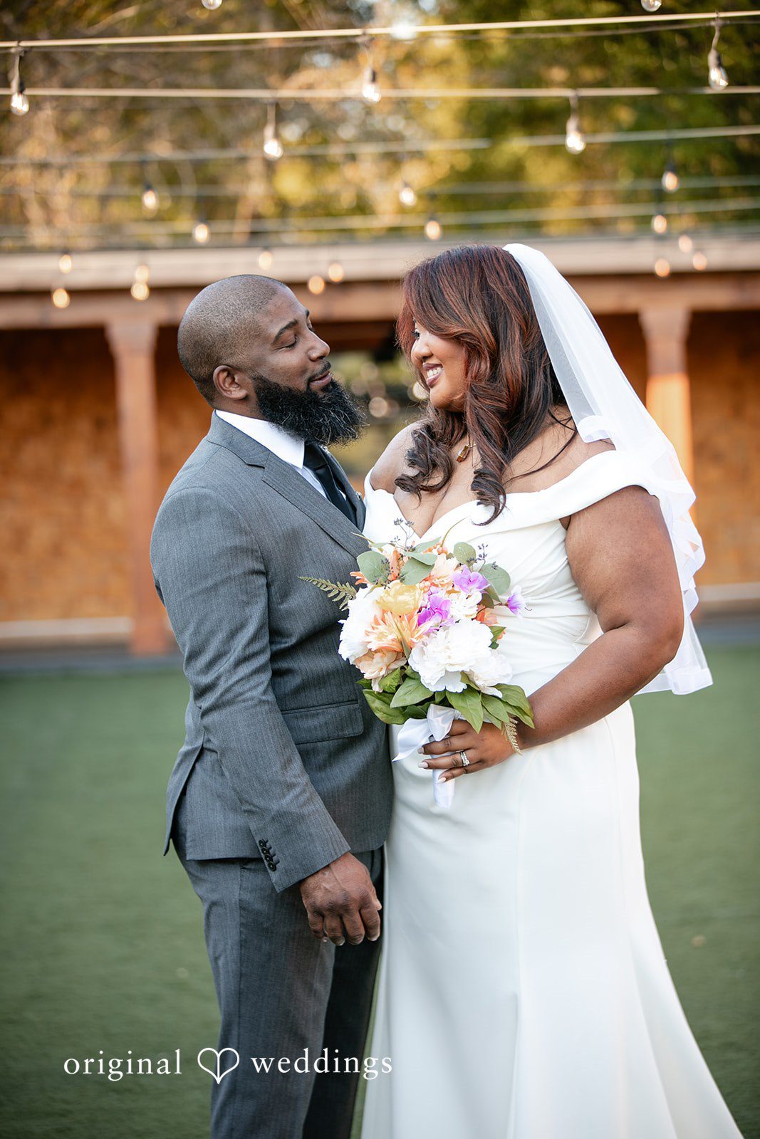 A romantic portrait of the couple after their wedding ceremony