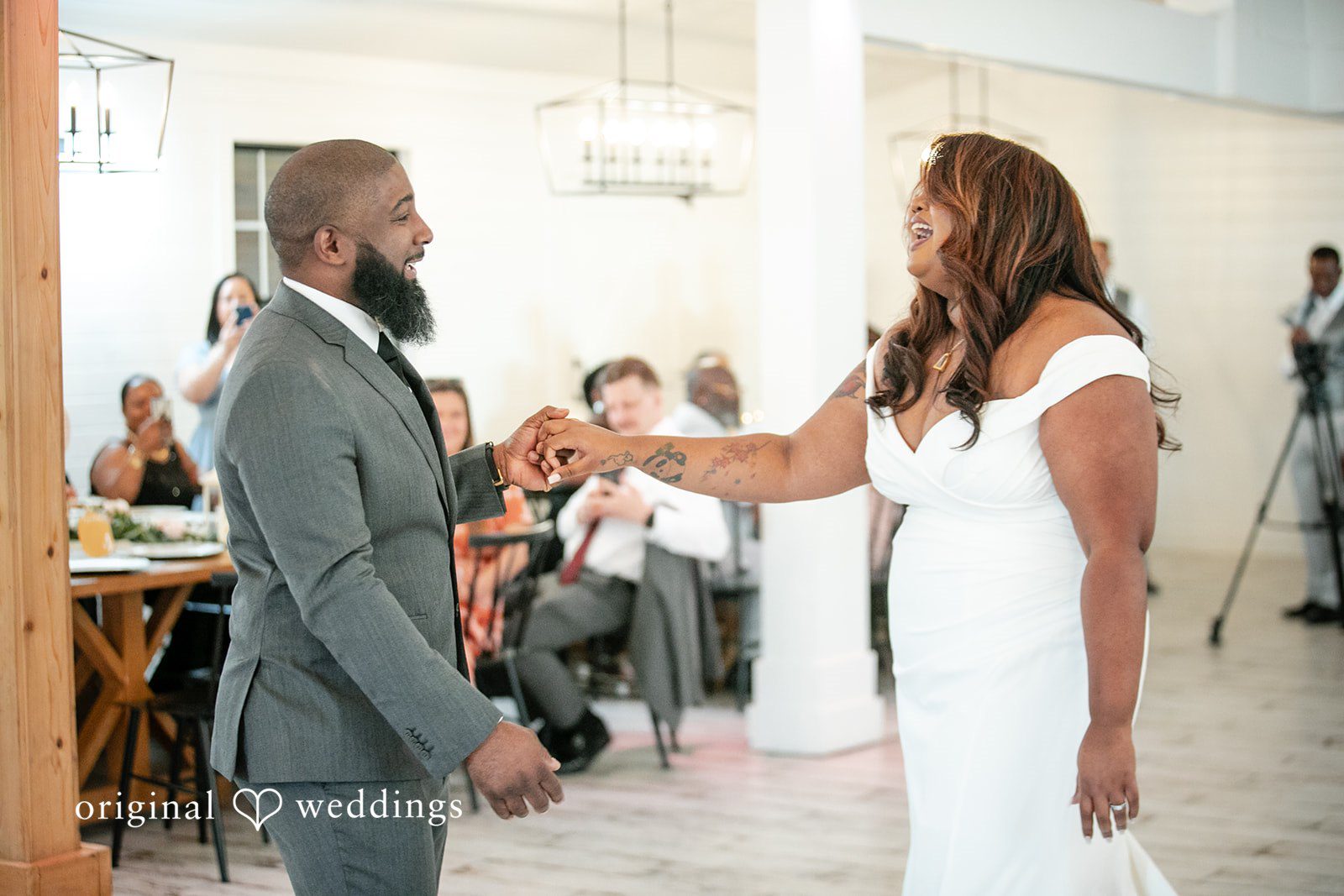 The couple having a joyful dance