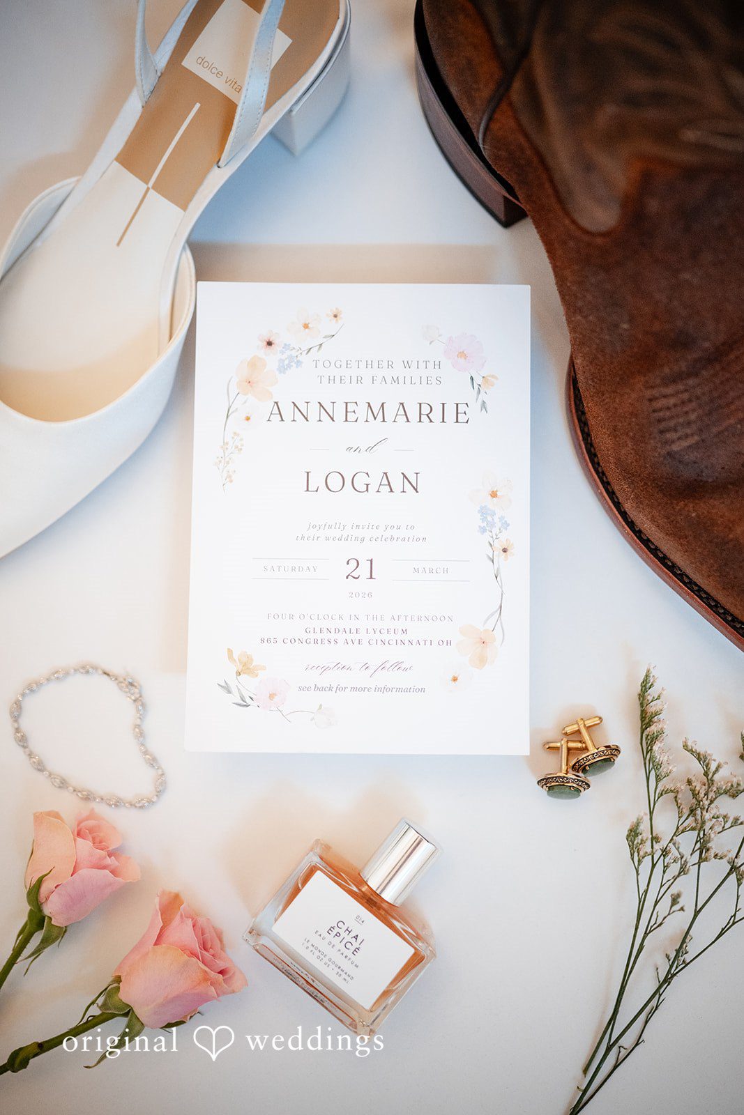 A beautiful shot of bride's wedding accessories