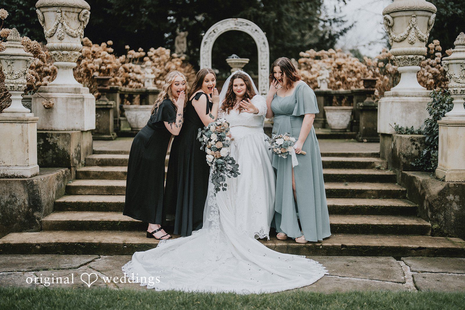 Kaydee + Jameson Bride with bridesmaids sharing joyful moment