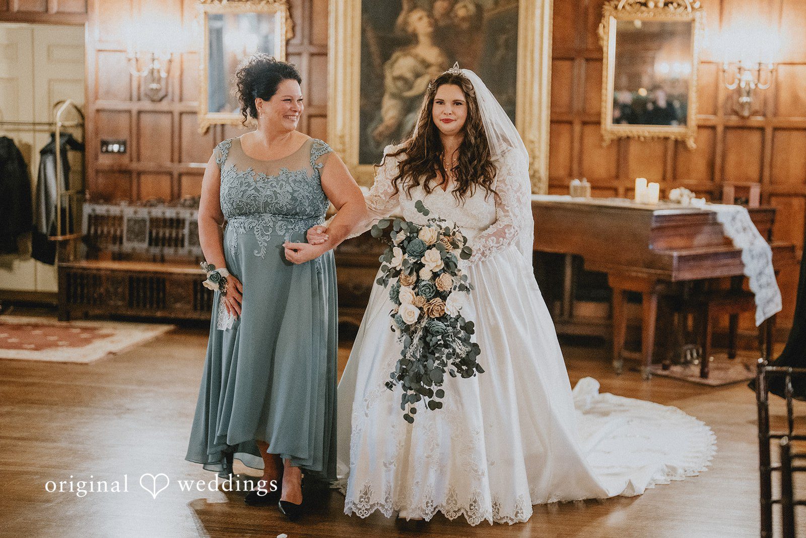 Kaydee + Jameson Bride walking to the altar at Thornewood Castle