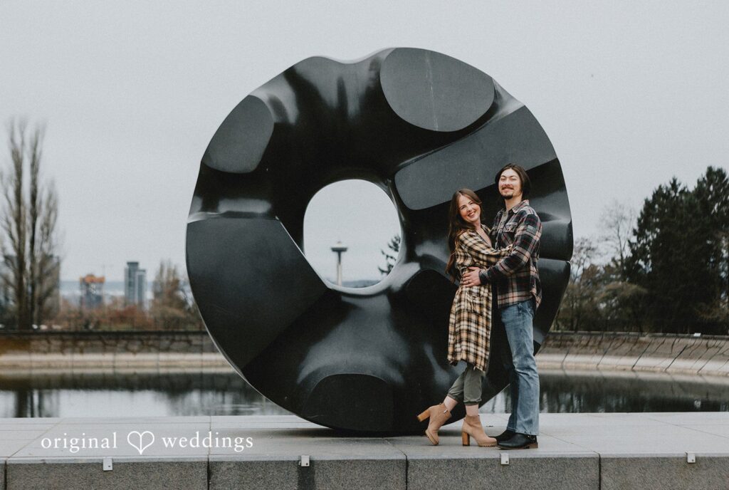 Engagement photography services by Original Weddings capturing happy couple smiling at Volunteer Park