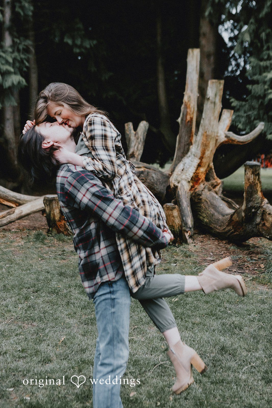 Couple posing very close together naturally at Volunteer Park