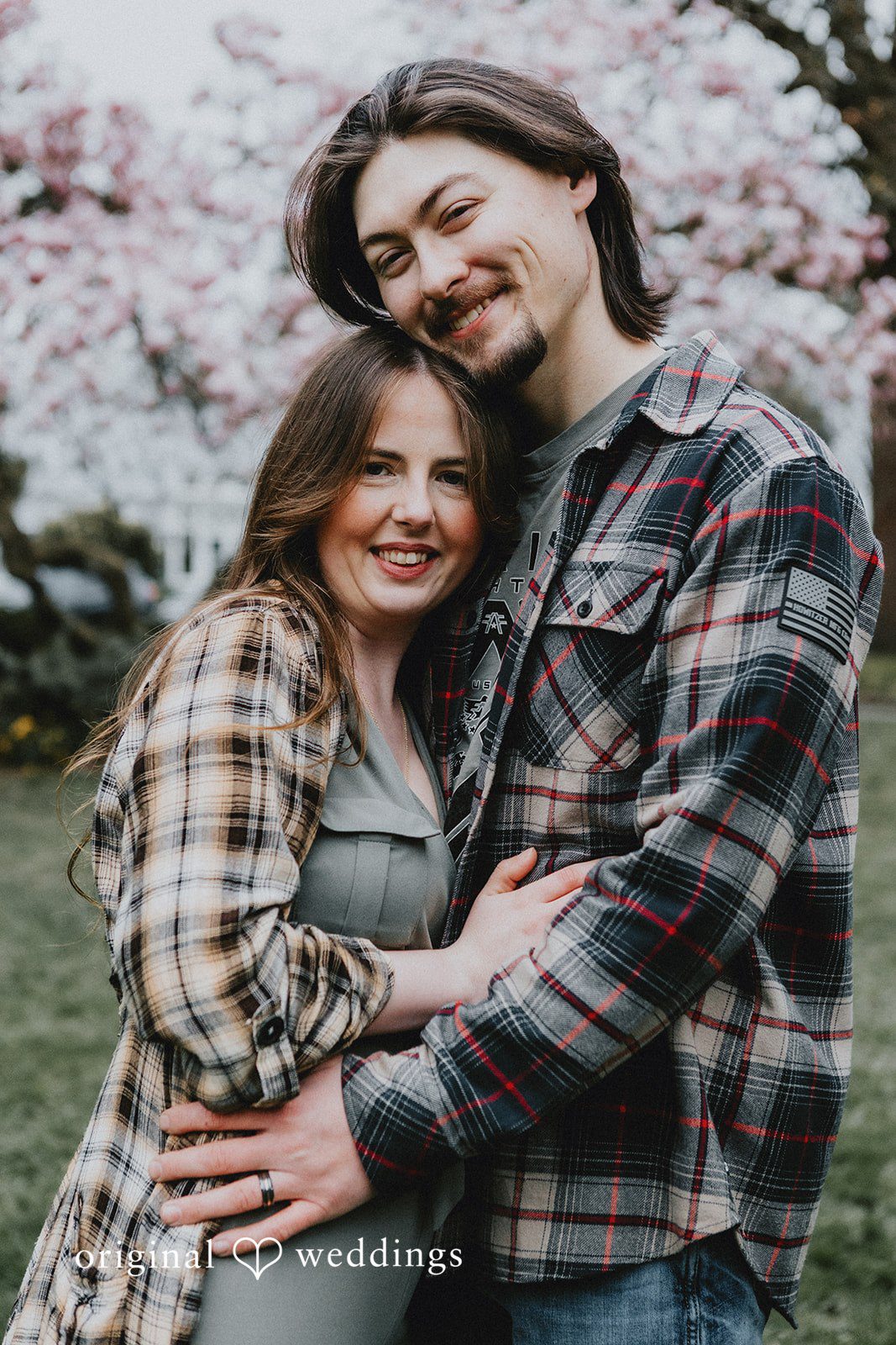 Close-up of couple hugging while smiling during photo session at Volunteer Park