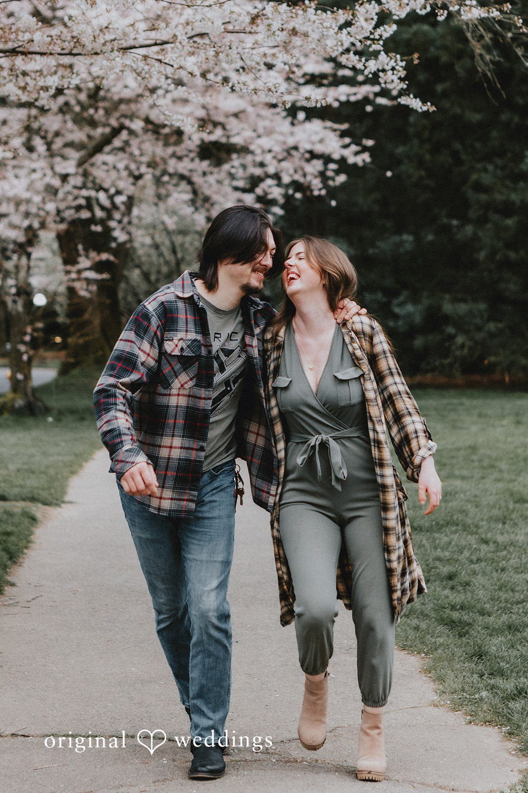 Couple walking  and smiling naturally at Volunteer Park