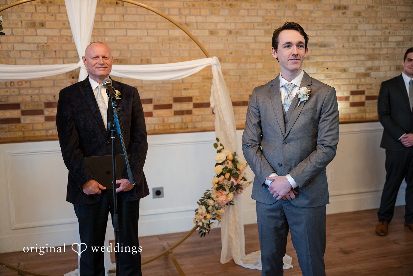Emotional groom waiting at the ceremony site
