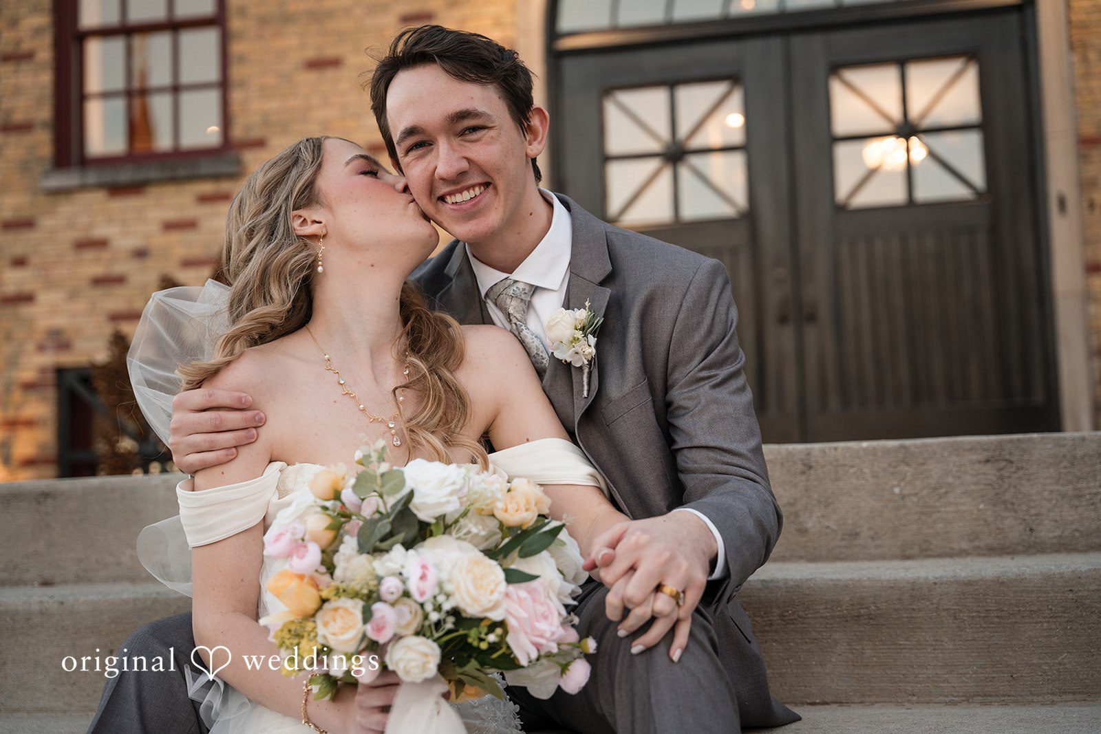 Fun and romantic portrait of the newlyweds