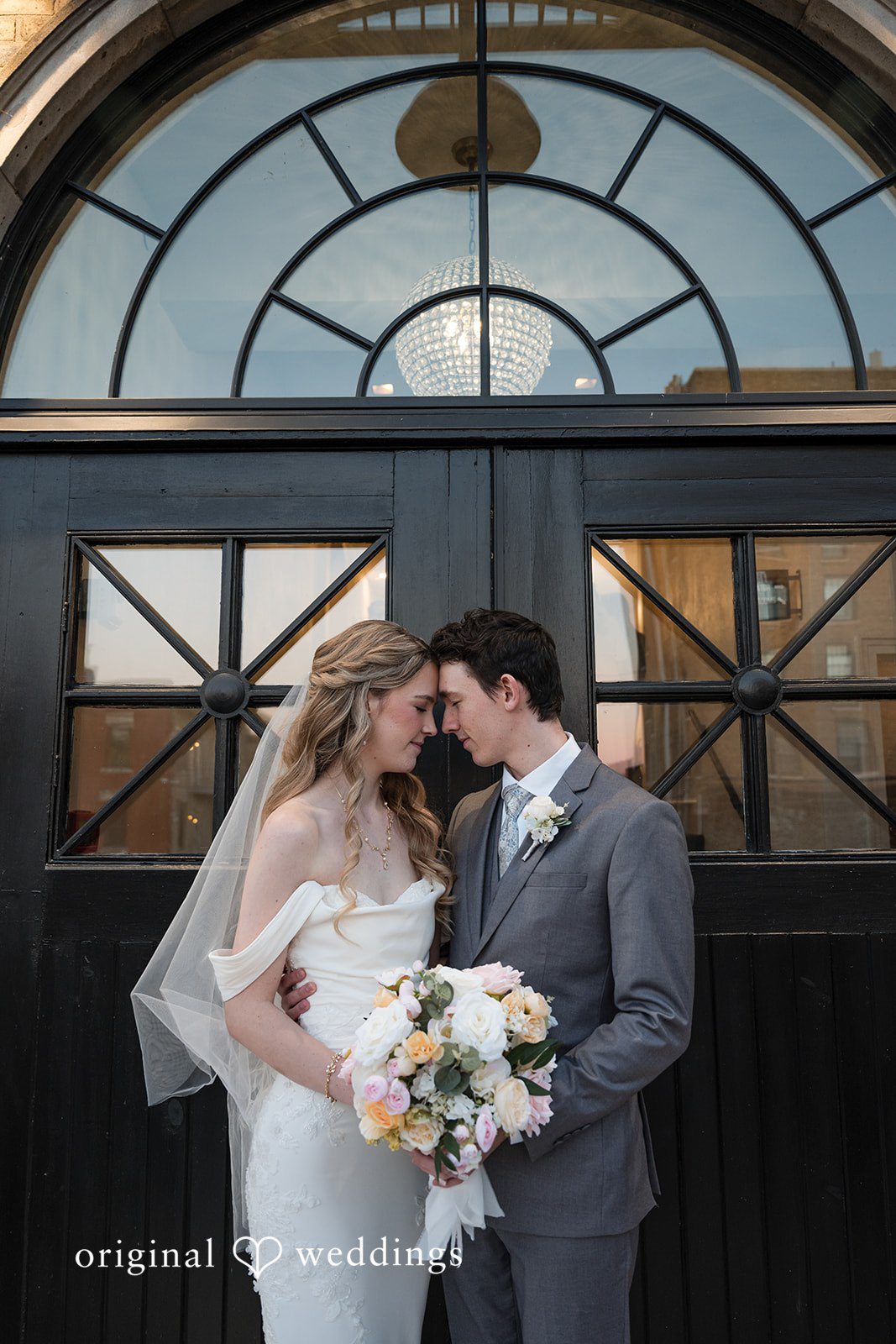Close-up portrait of the bride and groom together