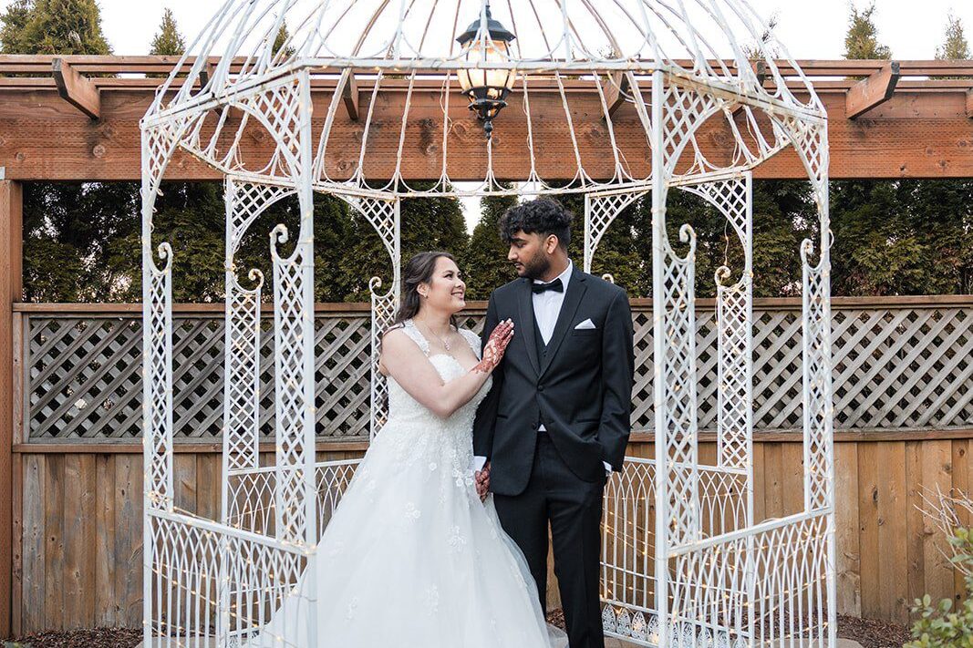 Outdoor couple portrait at The Troutdale House captured by Portland Wedding Photographers, Original Weddings