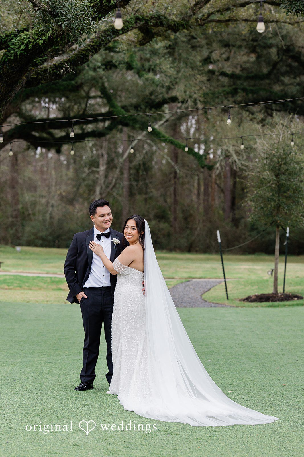 Dominic + Erika Joy Portrait of couple at Addison Woods by Houston wedding photographers from Original Weddings.